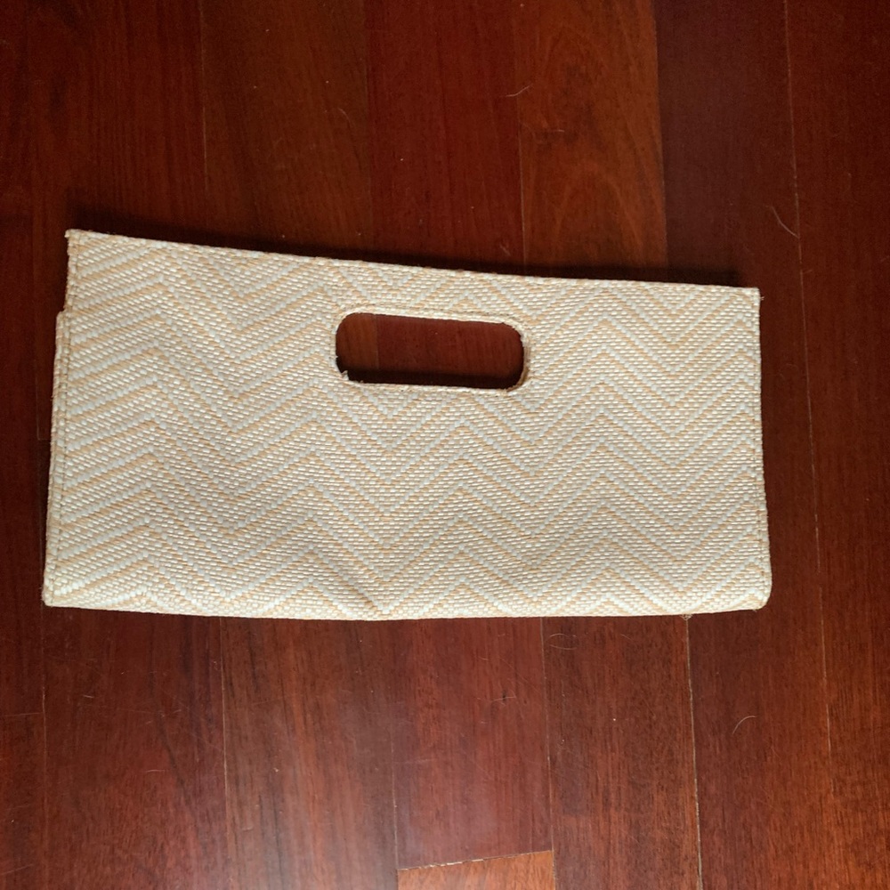 Giannini Clutch Handbag Woven Chevron Beige Structured Magnetic Snap Purse - Picture 3 of 8